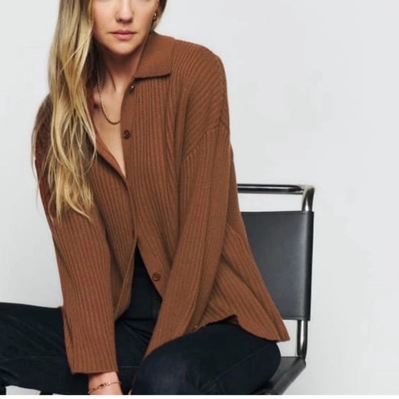 NEW NWT Reformation Cafe Fantino Cashmere Collared Cardigan Cinnamon - Picture 2 of 4
